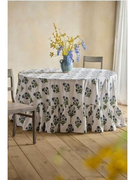 Anthropologie Other - Anthropologie NWOT Blue Posy Cotton Tablecloth Round 120" Diameter